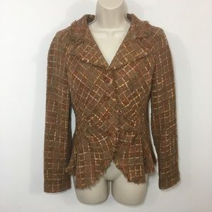 ANTHROPOLOGIE Elevenses Plaid Ruffle Blazer Tweed